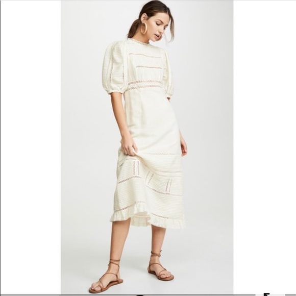 Sea New York Dresses & Skirts - Sea NY Poppy pintuck ivory cream boho short puff sleeve linen midi prairie dress